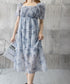 ティアードロングワンピースレディース夏服 大人可愛いシャーリングワンピース 着やせ 花柄シフォンワンピース 体型カバー スクエアネック 半袖リゾートワンピース旅行 87GUJI-001