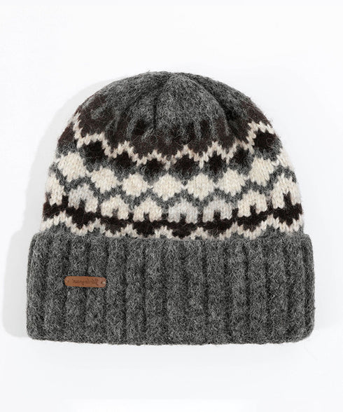フェアアイル柄ニット帽防寒ニットキャップ おしゃれ 折り返しニット帽 あったかワッチキャップ 幾何学模様スキー帽 厚手北欧柄スノボ帽子 ユニセックスアウトドア帽子 87HEIMAI-001