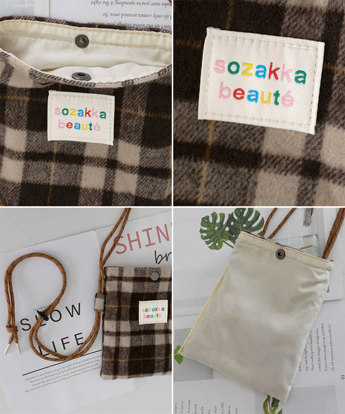 ウールタッチショルダーバッグ ポシェット 柄物スマホポーチレディース 軽量スクエアバッグ小さめ 大人可愛い斜め掛けバッグおしゃれ 縦長ポーチ小物入れミニカバン秋冬 87HONGTAO-001