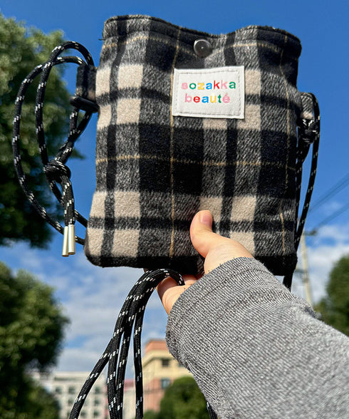 ウールタッチショルダーバッグ ポシェット 柄物スマホポーチレディース 軽量スクエアバッグ小さめ 大人可愛い斜め掛けバッグおしゃれ 縦長ポーチ小物入れミニカバン秋冬 87HONGTAO-001