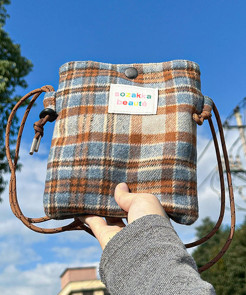 ウールタッチショルダーバッグ ポシェット 柄物スマホポーチレディース 軽量スクエアバッグ小さめ 大人可愛い斜め掛けバッグおしゃれ 縦長ポーチ小物入れミニカバン秋冬 87HONGTAO-001