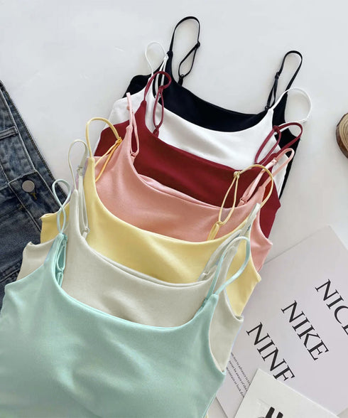 カップ付きキャミソールサイドシャーリング レディース ノンワイヤーブラトップ スリムフィット インナートップス ストレッチ 無地レイヤードコーデ夏服 柔らかい下着 87HONGYF-001