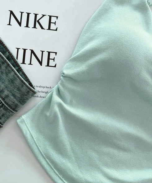 カップ付きキャミソールサイドシャーリング レディース ノンワイヤーブラトップ スリムフィット インナートップス ストレッチ 無地レイヤードコーデ夏服 柔らかい下着 87HONGYF-001