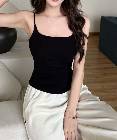 カップ付きキャミソールサイドシャーリング レディース ノンワイヤーブラトップ スリムフィット インナートップス ストレッチ 無地レイヤードコーデ夏服 柔らかい下着 87HONGYF-001