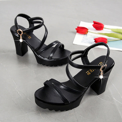 厚底サンダル レディース 歩きやすい 靴 ハイヒール アンクルストラップサンダル チャンキーヒール おしゃれサンダル トラックソールサンダル 太めヒール 美脚脚長 87HUACHANG-001