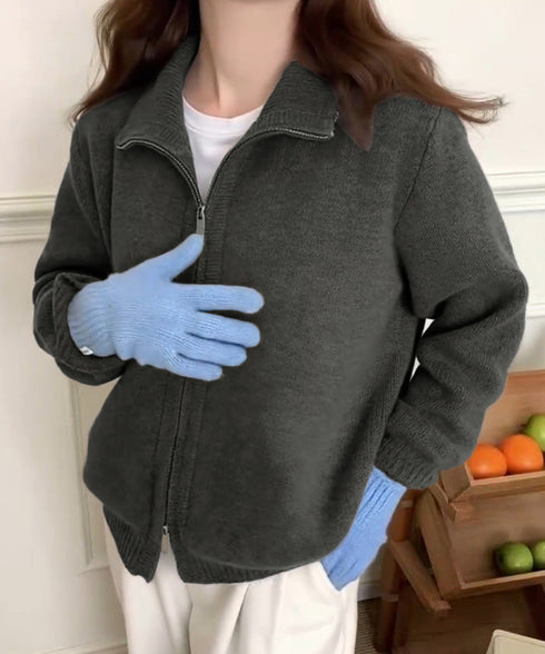 ダブルジップニットカーディガンレディース 秋冬ニットトップス ジップアップ 長袖カーディガン ハイゲージ ハイネックニット前開き 2wayニットセーターカジュアル 87HUANYI-001