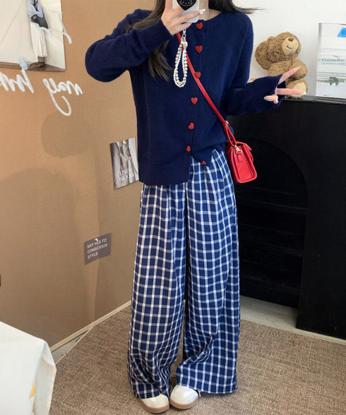 ハートボタンニットカーディガン秋冬韓国風 おしゃれニットトップス レディース きれいめカジュアル 長袖 大人可愛いセーターシンプル 洗えるニット クルーネック秋服 87HUANYI-002