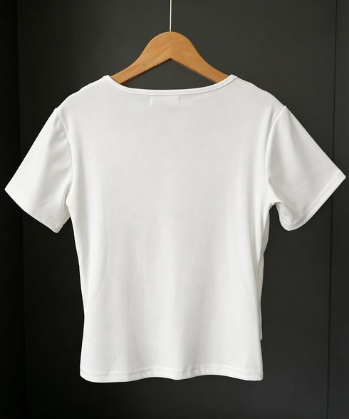 ヘンリーネックTシャツ レースレイヤード シアレース切替リブトップス 半袖タイトTレディース ドッキングTシャツ 着やせ細見え 韓国風サマートップス 大人可愛い 87JIALI-001