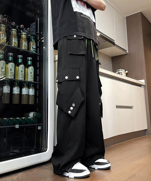 パラシュートパンツ韓国風カーゴパンツ春秋 ストリートパンツレディース かっこいいワイドパンツ ウエストゴム楽ちんパンツ イージーパンツおしゃれ ドローコードパンツ 87JUNLIN-001