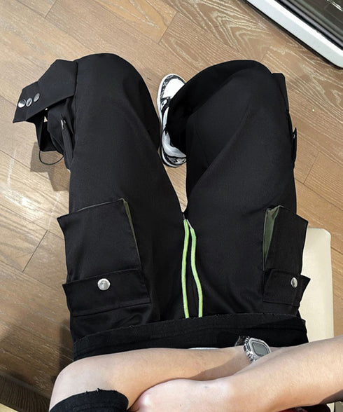 パラシュートパンツ韓国風カーゴパンツ春秋 ストリートパンツレディース かっこいいワイドパンツ ウエストゴム楽ちんパンツ イージーパンツおしゃれ ドローコードパンツ 87JUNLIN-001