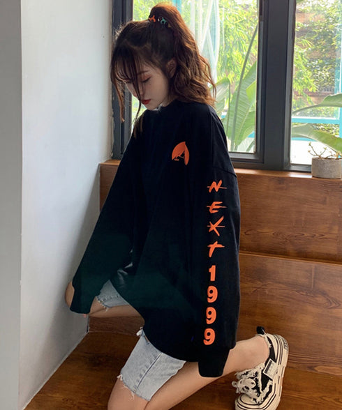 ロゴトレーナー 韓国風 ビッグシルエット ロングTシャツ長袖 レディース ロゴプリントトレーナー カジュアル ゆるチュニックトップス ゆったり ストリート系ロンt 87JYL-001