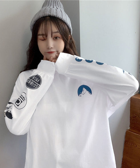 ロゴトレーナー 韓国風 ビッグシルエット ロングTシャツ長袖 レディース ロゴプリントトレーナー カジュアル ゆるチュニックトップス ゆったり ストリート系ロンt 87JYL-001