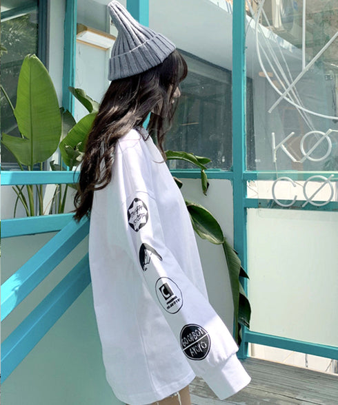 ロゴトレーナー 韓国風 ビッグシルエット ロングTシャツ長袖 レディース ロゴプリントトレーナー カジュアル ゆるチュニックトップス ゆったり ストリート系ロンt 87JYL-001