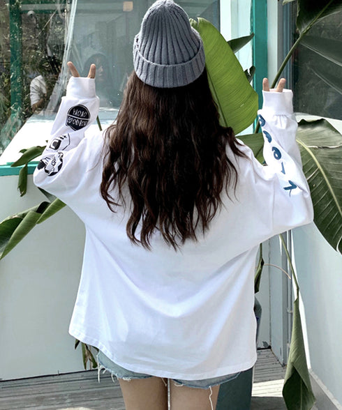 ロゴトレーナー 韓国風 ビッグシルエット ロングTシャツ長袖 レディース ロゴプリントトレーナー カジュアル ゆるチュニックトップス ゆったり ストリート系ロンt 87JYL-001