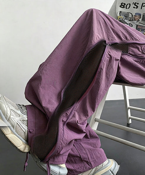 カーゴパンツメンズパラシュートパンツ夏服 速乾ナイロンパンツメンズ ワイドパンツゆったり サイドファスナーメッシュパンツドローストリング おしゃれ薄手パンツ韓国風 87KALIAN-003