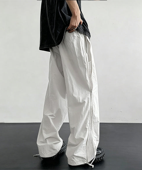 カーゴパンツメンズパラシュートパンツ夏服 速乾ナイロンパンツメンズ ワイドパンツゆったり サイドファスナーメッシュパンツドローストリング おしゃれ薄手パンツ韓国風 87KALIAN-003