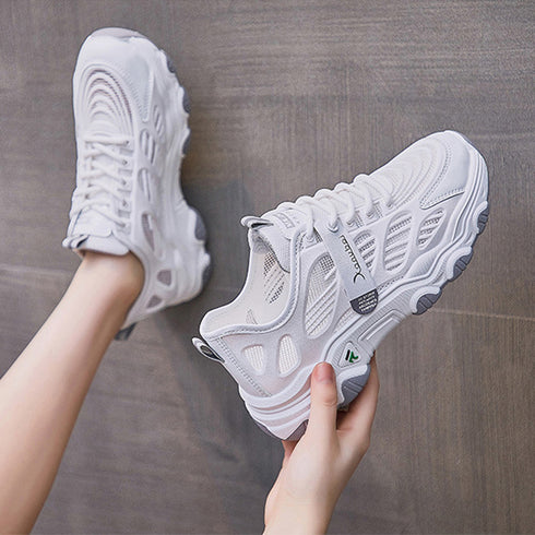 メッシュスニーカー レディース 韓国夏靴 トラックソール 厚底スニーカー ボリュームソール 蒸れない 美脚スニーカー 疲れにくい プラットシューズ ウォーキング靴 87KESHENG-001