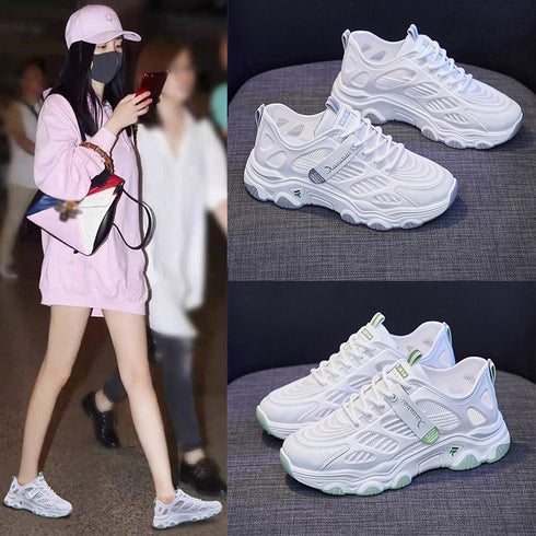 メッシュスニーカー レディース 韓国夏靴 トラックソール 厚底スニーカー ボリュームソール 蒸れない 美脚スニーカー 疲れにくい プラットシューズ ウォーキング靴 87KESHENG-001