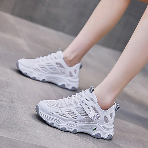 メッシュスニーカー レディース 韓国夏靴 トラックソール 厚底スニーカー ボリュームソール 蒸れない 美脚スニーカー 疲れにくい プラットシューズ ウォーキング靴 87KESHENG-001