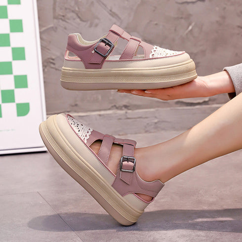 スニーカーサンダル 厚底 レディース春夏 おしゃれスリッポン 歩きやすいローファー 通気性 レースパンプス 痛くない カジュアルきれいめ レトロ美脚シューズ 韓国 87KESHENG-002