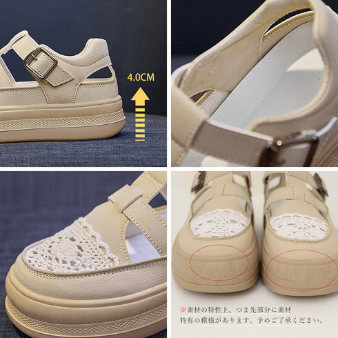 スニーカーサンダル 厚底 レディース春夏 おしゃれスリッポン 歩きやすいローファー 通気性 レースパンプス 痛くない カジュアルきれいめ レトロ美脚シューズ 韓国 87KESHENG-002