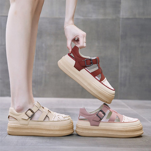 スニーカーサンダル 厚底 レディース春夏 おしゃれスリッポン 歩きやすいローファー 通気性 レースパンプス 痛くない カジュアルきれいめ レトロ美脚シューズ 韓国 87KESHENG-002