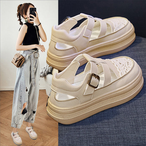 スニーカーサンダル 厚底 レディース春夏 おしゃれスリッポン 歩きやすいローファー 通気性 レースパンプス 痛くない カジュアルきれいめ レトロ美脚シューズ 韓国 87KESHENG-002