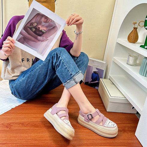 スニーカーサンダル 厚底 レディース春夏 おしゃれスリッポン 歩きやすいローファー 通気性 レースパンプス 痛くない カジュアルきれいめ レトロ美脚シューズ 韓国 87KESHENG-002