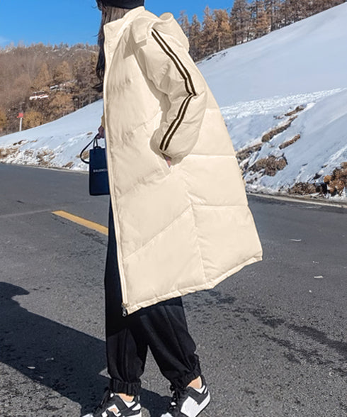 中綿ダウンコートレディースアウター韓国風 フード付きコート冬服 エコダウンロング丈ジャケット 袖ラインキルティングコート 軽量ベンチコート暖かい 通勤通学アウター 87KFDN-001
