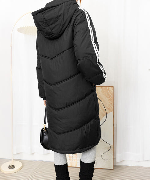 中綿ダウンコートレディースアウター韓国風 フード付きコート冬服 エコダウンロング丈ジャケット 袖ラインキルティングコート 軽量ベンチコート暖かい 通勤通学アウター 87KFDN-001