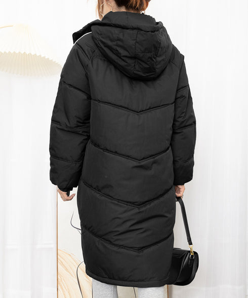中綿ダウンコートレディースアウター韓国風 フード付きコート冬服 エコダウンロング丈ジャケット 袖ラインキルティングコート 軽量ベンチコート暖かい 通勤通学アウター 87KFDN-001