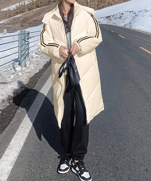中綿ダウンコートレディースアウター韓国風 フード付きコート冬服 エコダウンロング丈ジャケット 袖ラインキルティングコート 軽量ベンチコート暖かい 通勤通学アウター 87KFDN-001