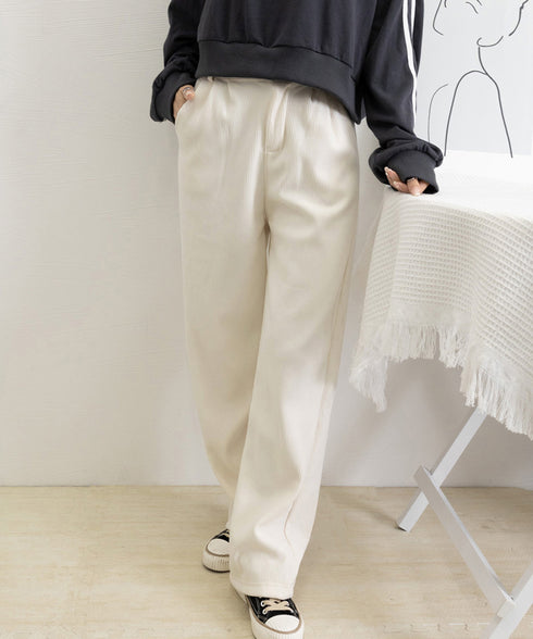 コーデュロイワイドパンツ 裏起毛ノーマル 2タイプ ツ-タック スラックスパンツ レディース ハイウエスト 着やせストレートパンツ 美脚脚長 秋冬ロングパンツ無地 87LAMI-001