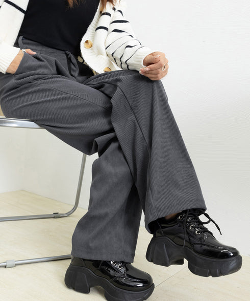 コーデュロイワイドパンツ 裏起毛ノーマル 2タイプ ツ-タック スラックスパンツ レディース ハイウエスト 着やせストレートパンツ 美脚脚長 秋冬ロングパンツ無地 87LAMI-001