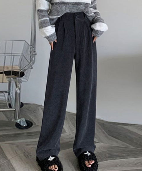 コーデュロイワイドパンツ 裏起毛ノーマル 2タイプ ツ-タック スラックスパンツ レディース ハイウエスト 着やせストレートパンツ 美脚脚長 秋冬ロングパンツ無地 87LAMI-001