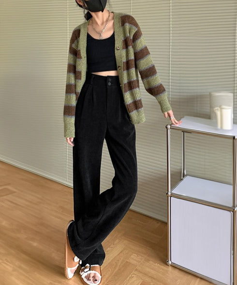 コーデュロイワイドパンツ 裏起毛ノーマル 2タイプ ツ-タック スラックスパンツ レディース ハイウエスト 着やせストレートパンツ 美脚脚長 秋冬ロングパンツ無地 87LAMI-001