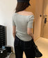 片方オフショルtシャツ レディース 半袖 ワンショルダートップスきれいめ 韓国風 ツイストTシャツ お洒落 シンプルカットソー無地 肩見せトップス フェミニン夏服 87MJQ-001