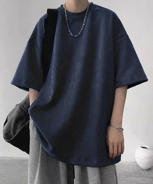 メンズtシャツ 半袖 スエード調Tシャツ メンズ夏tシャツ カットソートップス 無地 ロングtシャツ 韓国ファッション 大人カジュアル サマーtシャツ黒 おしゃれ 87MP-001