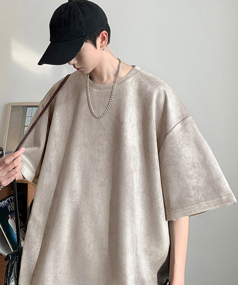 メンズtシャツ 半袖 スエード調Tシャツ メンズ夏tシャツ カットソートップス 無地 ロングtシャツ 韓国ファッション 大人カジュアル サマーtシャツ黒 おしゃれ 87MP-001