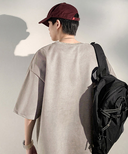 メンズtシャツ 半袖 スエード調Tシャツ メンズ夏tシャツ カットソートップス 無地 ロングtシャツ 韓国ファッション 大人カジュアル サマーtシャツ黒 おしゃれ 87MP-001