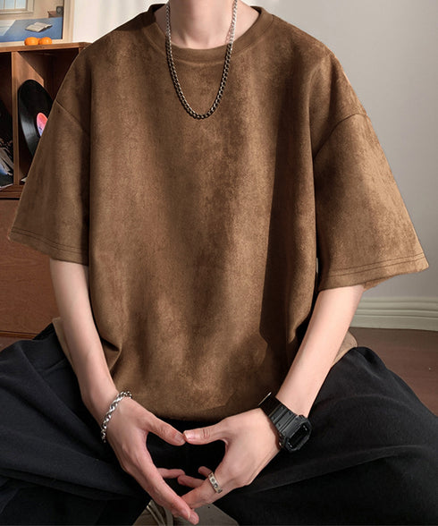 メンズtシャツ 半袖 スエード調Tシャツ メンズ夏tシャツ カットソートップス 無地 ロングtシャツ 韓国ファッション 大人カジュアル サマーtシャツ黒 おしゃれ 87MP-001