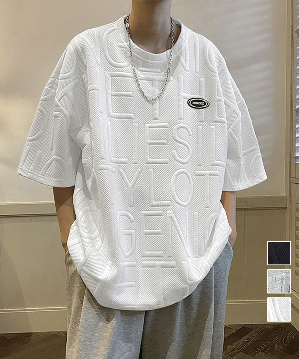 エンボス加工ロゴtシャツ メンズ 韓国風 詳細画像1