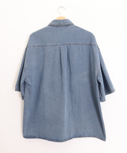 半袖デニムシャツメンズ オーバーサイズ服 かっこいいゆったりシャツおしゃれトップス ビッグシルエット羽織りルーズデニム ヴィンテージ風 メンズ服韓国風 カジュアル 87MP-010