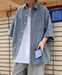 半袖デニムシャツメンズ オーバーサイズ服 かっこいいゆったりシャツおしゃれトップス ビッグシルエット羽織りルーズデニム ヴィンテージ風 メンズ服韓国風 カジュアル 87MP-010