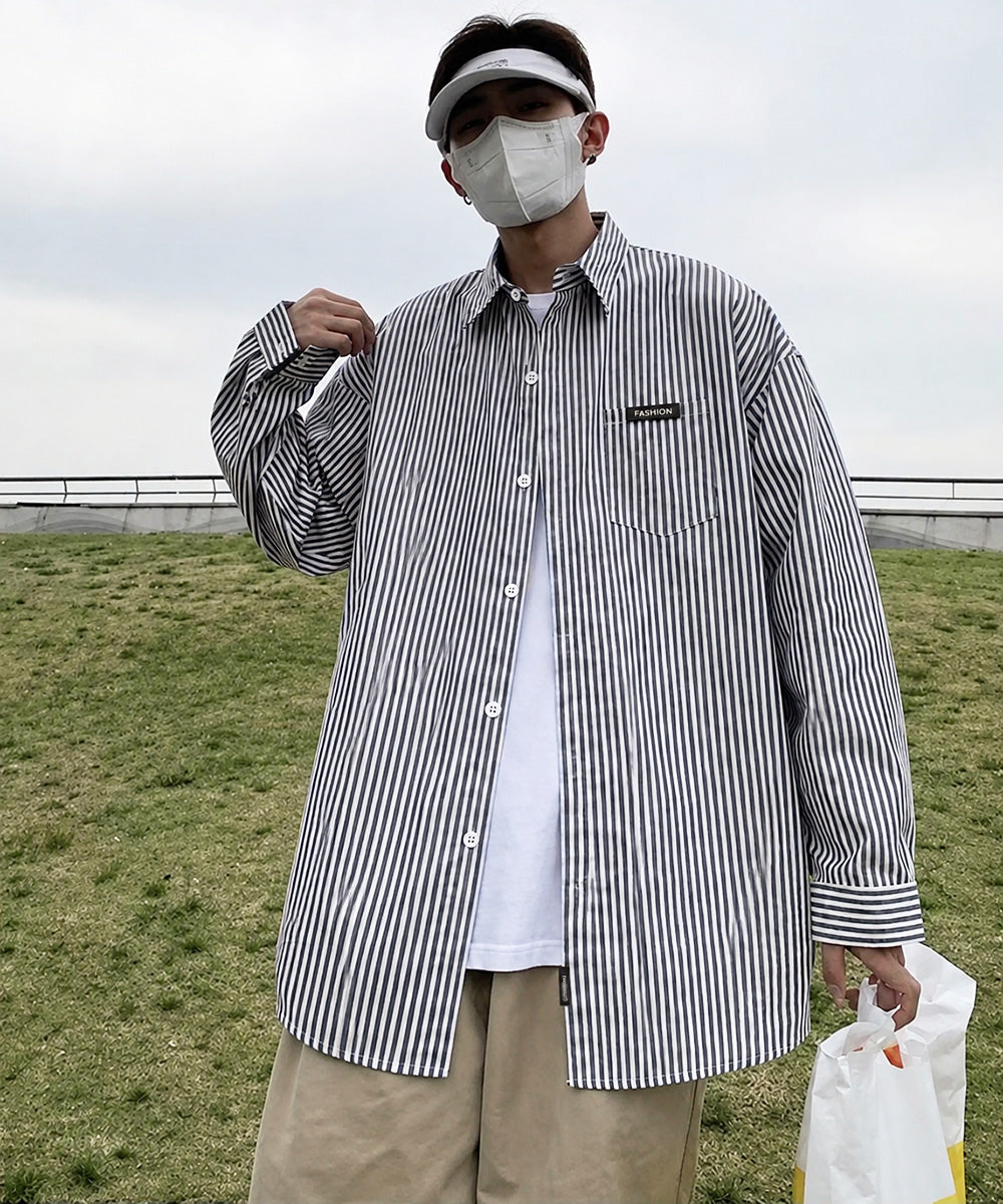 ストライプ柄長袖シャツメンズトップス春秋 詳細画像19