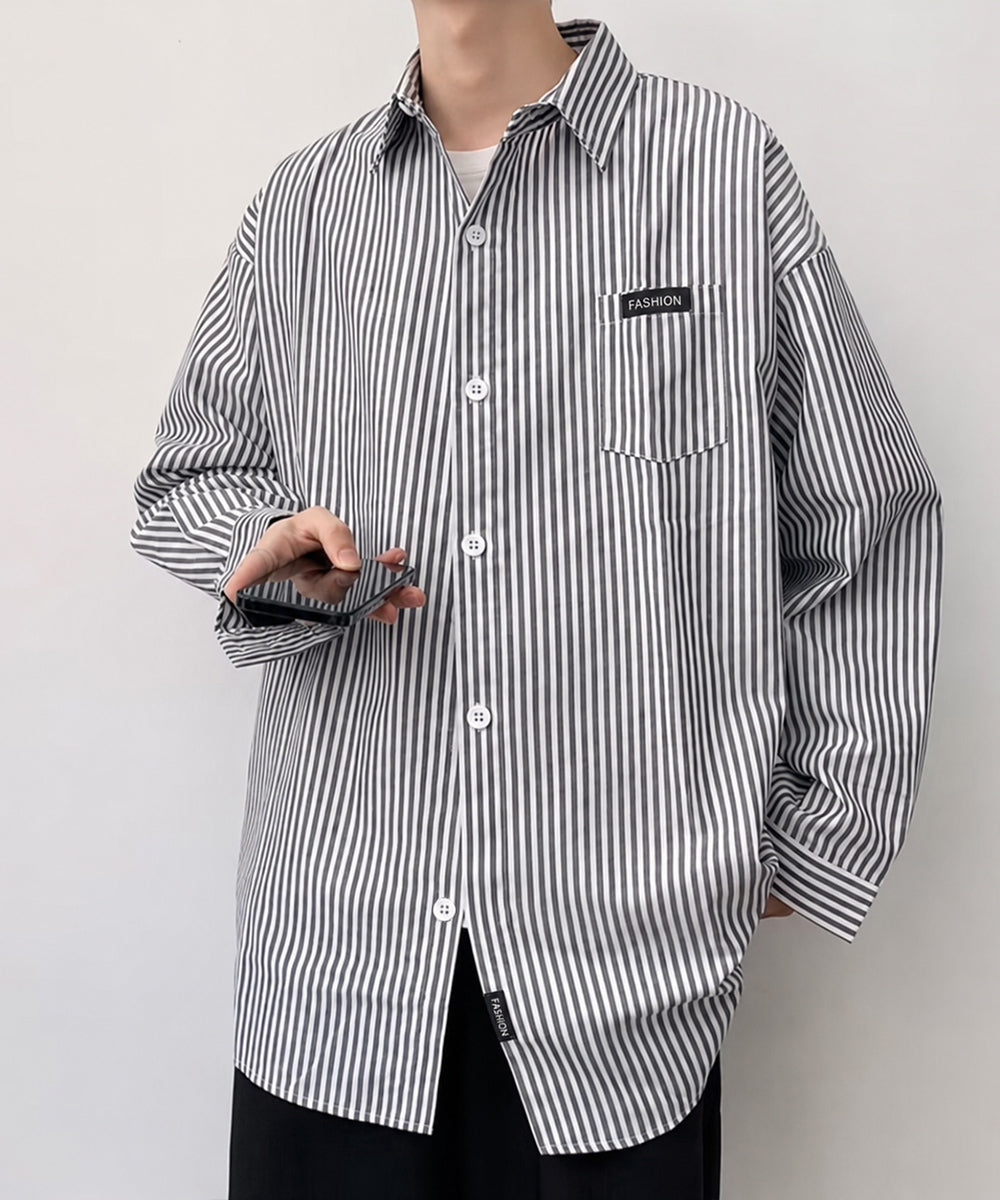 ストライプ柄長袖シャツメンズトップス春秋 詳細画像8