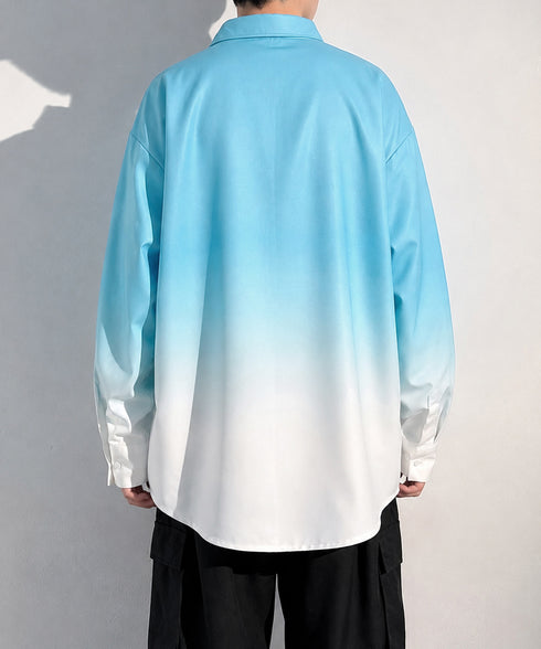 グラデーション長袖シャツメンズオーバー服 配色ステッチ オーバーサイズシャツ ビッグシルエット 男前シャツ 韓国風ライトアウター 春秋羽織りかっこいいストリート服 87MP-012