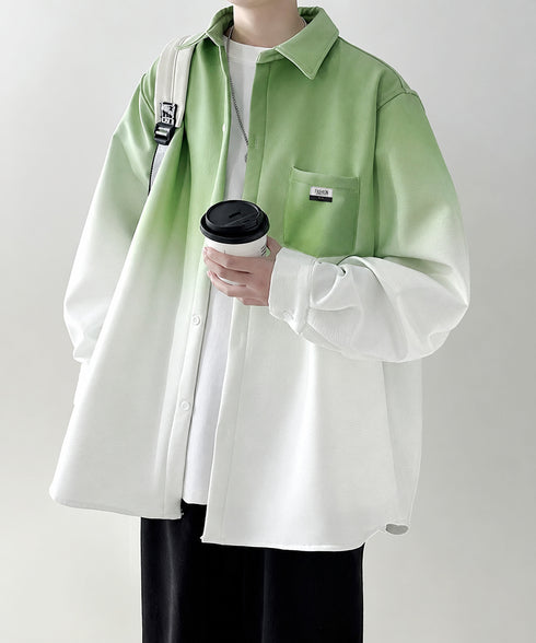 グラデーション長袖シャツメンズオーバー服 配色ステッチ オーバーサイズシャツ ビッグシルエット 男前シャツ 韓国風ライトアウター 春秋羽織りかっこいいストリート服 87MP-012