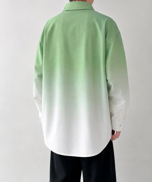 グラデーション長袖シャツメンズオーバー服 配色ステッチ オーバーサイズシャツ ビッグシルエット 男前シャツ 韓国風ライトアウター 春秋羽織りかっこいいストリート服 87MP-012
