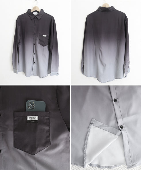 グラデーション長袖シャツメンズオーバー服 配色ステッチ オーバーサイズシャツ ビッグシルエット 男前シャツ 韓国風ライトアウター 春秋羽織りかっこいいストリート服 87MP-012